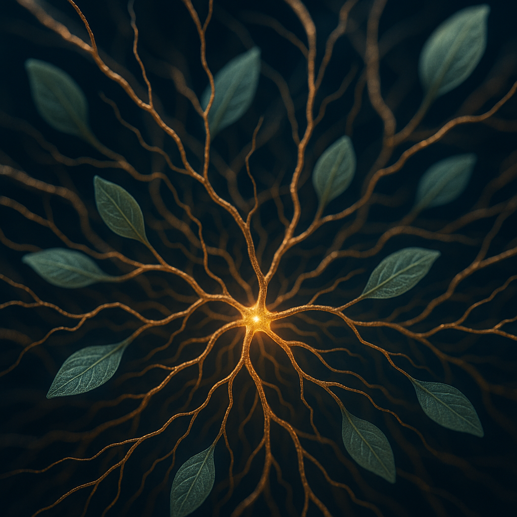 Bioluminescent organic network representing digital growth